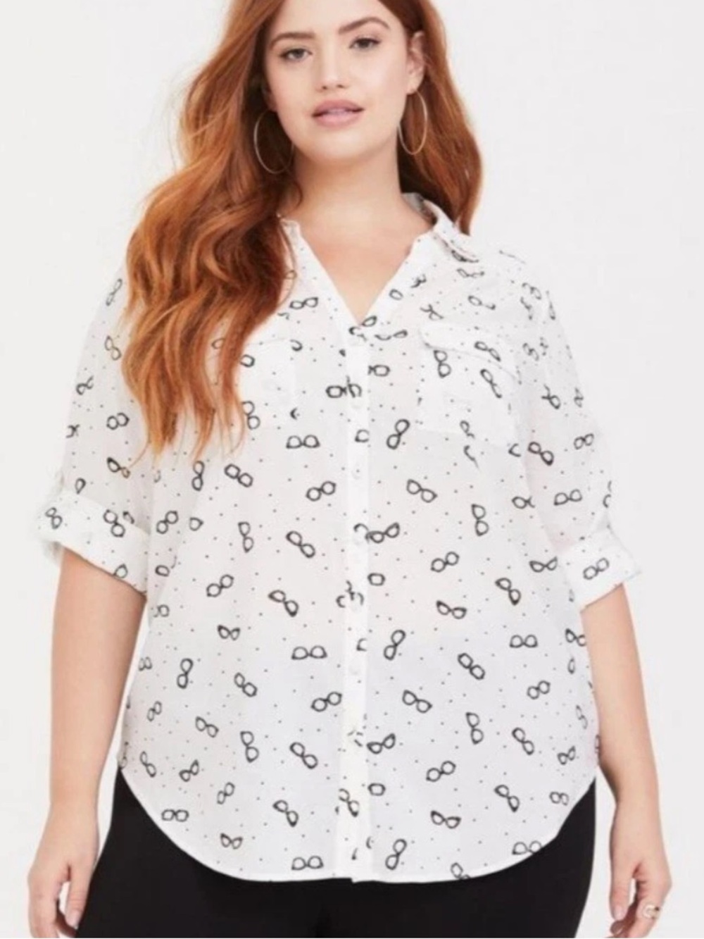 Torrid Madison Eyeglass White Button Up Blouse Size 2X Shirt